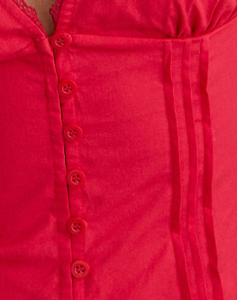 Haut corset à col en V Lasily en popeline rouge écarlate