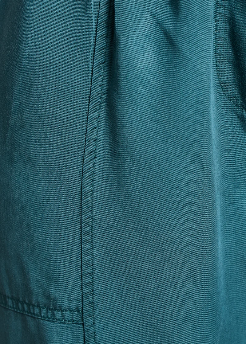 Pantalon fluide bleu pétrole en lyocell taille élastiquée