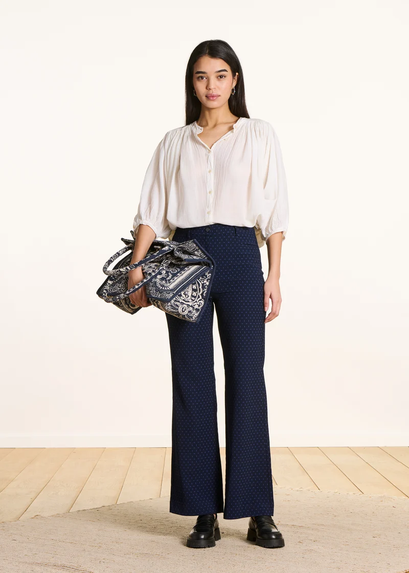 Pantalon flare en jacquard bleu