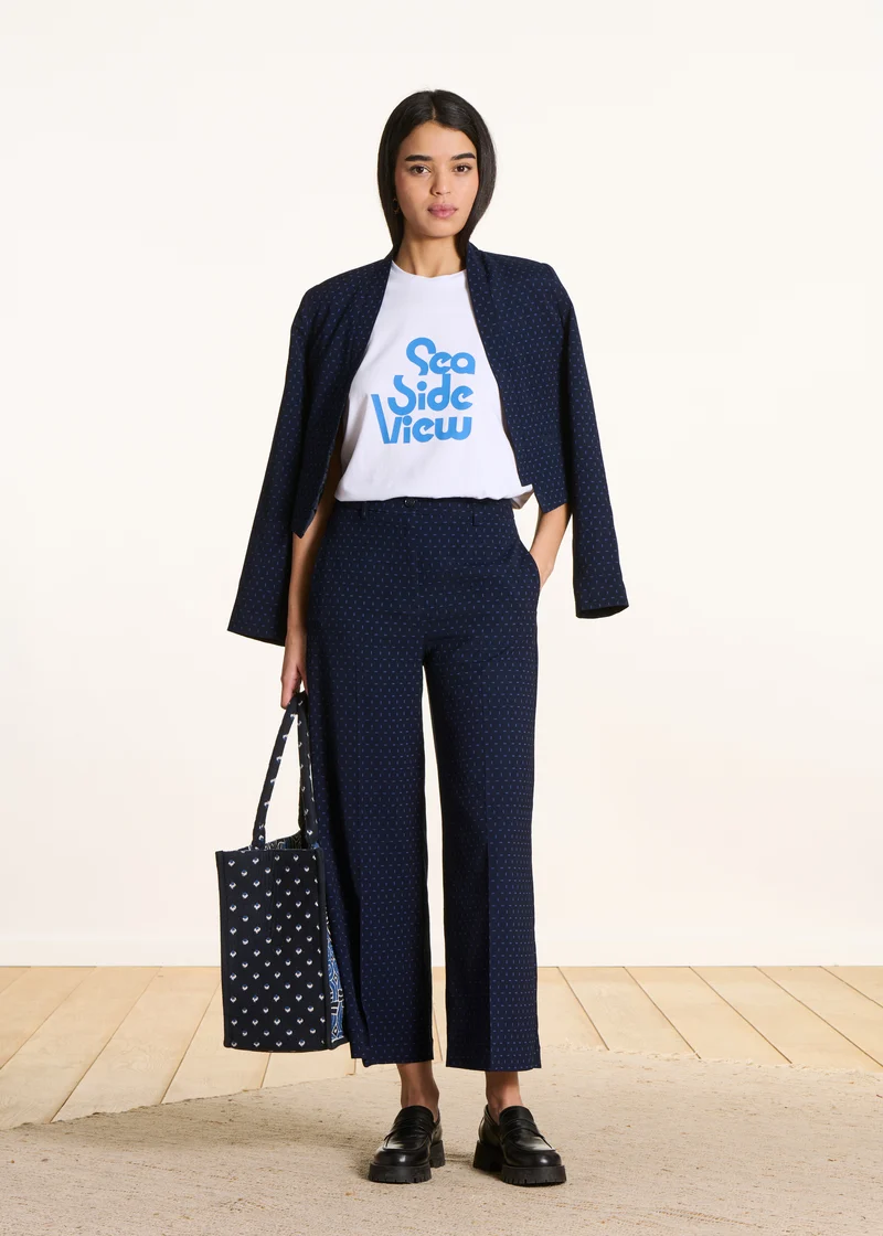 Pantalon cropped en jacquard bleu