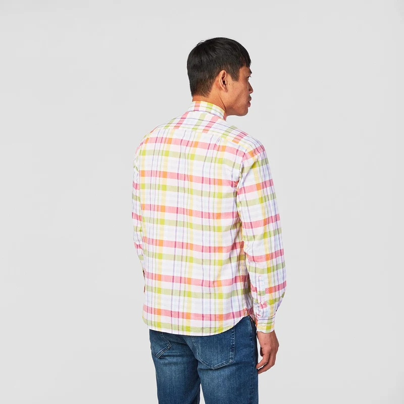 Chemise manches longues cadrillage multicolore en coton