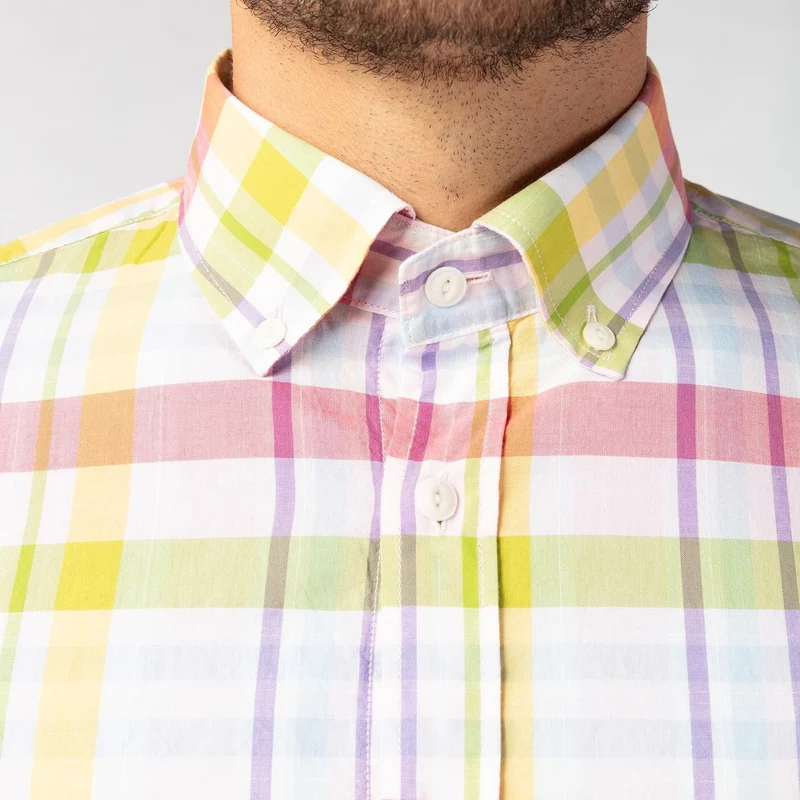 Chemise manches longues cadrillage multicolore en coton