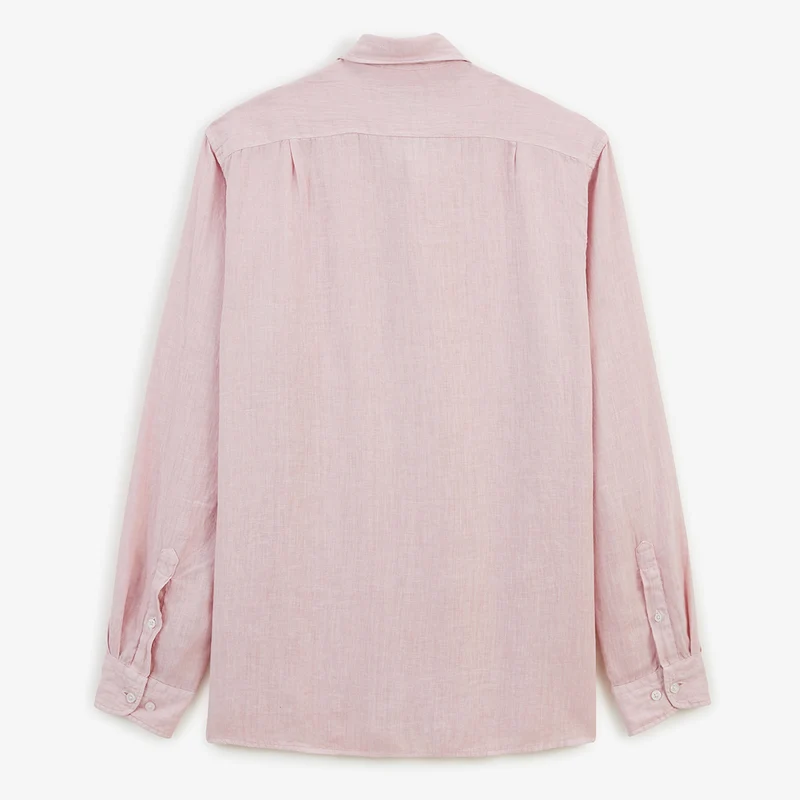 Chemise manches longues unie en lin rose
