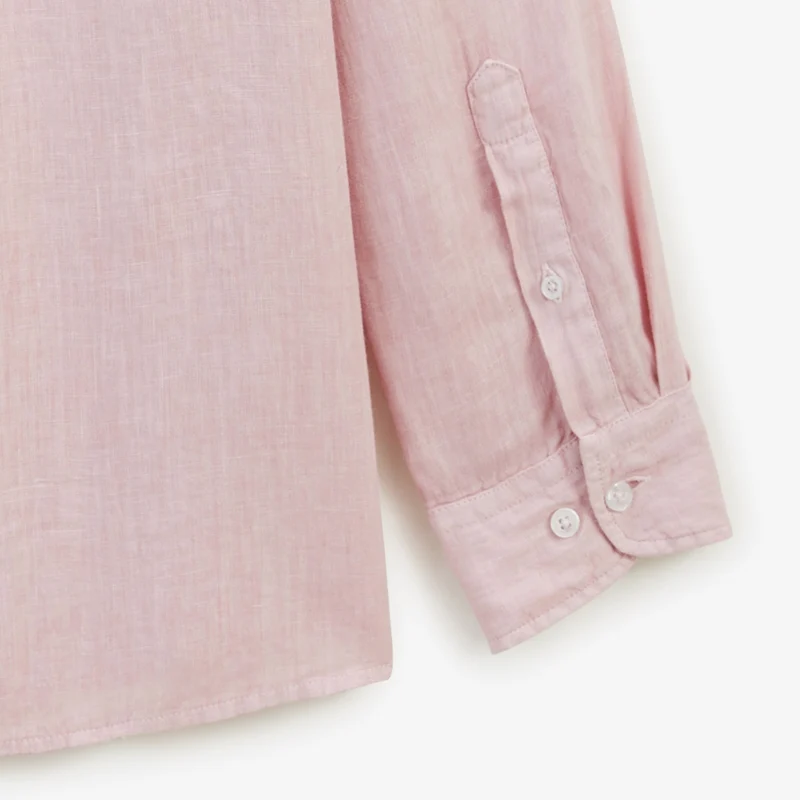 Chemise manches longues unie en lin rose
