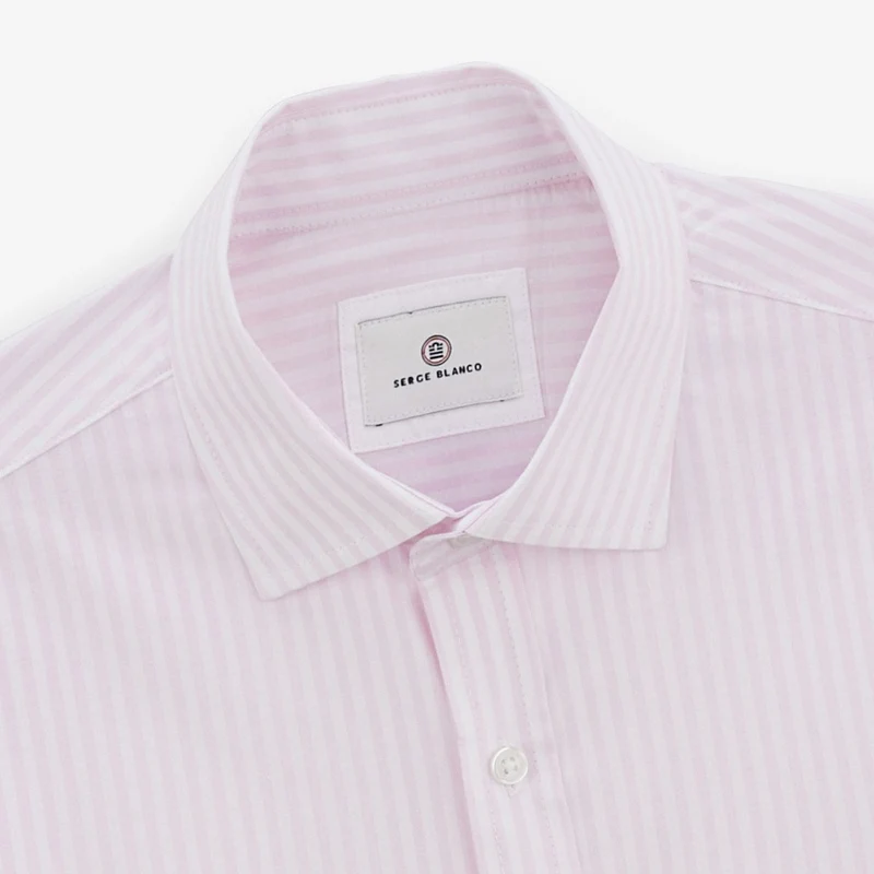 Chemise manches longues en coton à rayures bâton rose lilas