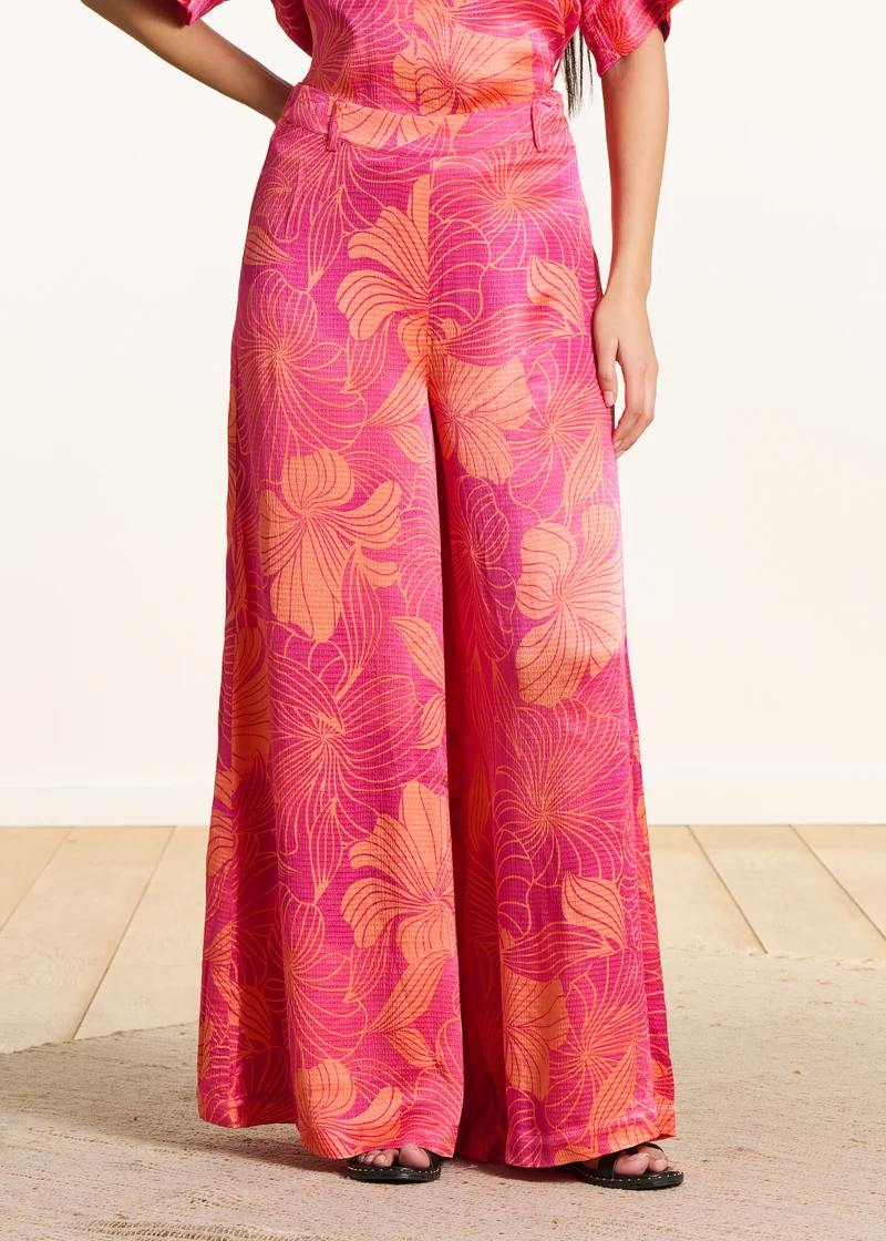 Pantalon long imprimé floral rose