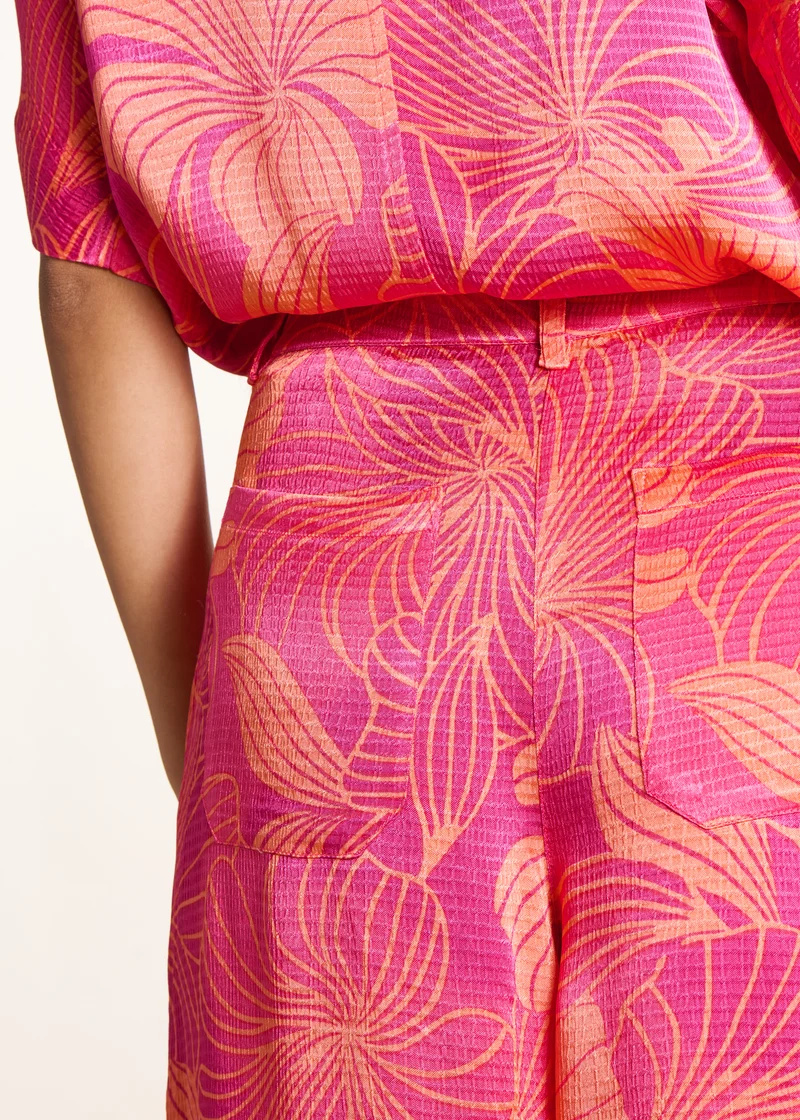 Pantalon long imprimé floral rose