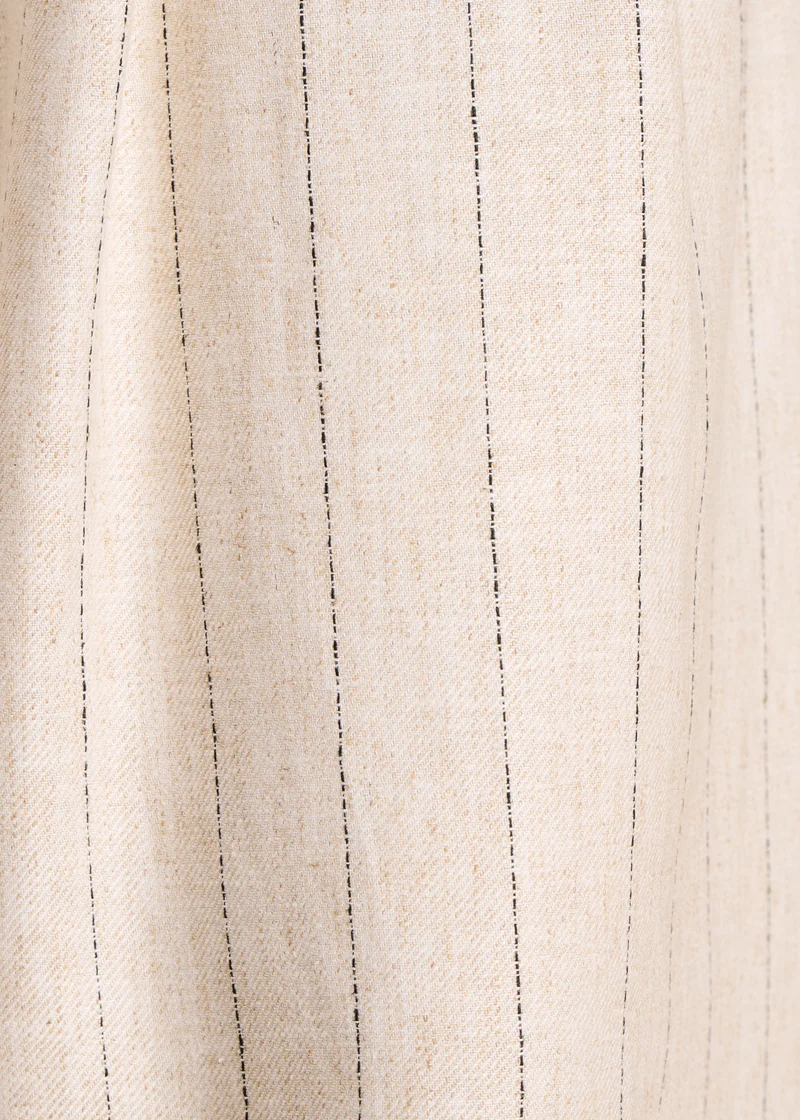 Pantalon large rayé beige taille haute