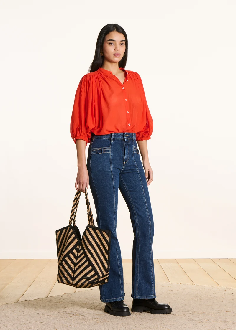 Jean flare taille haute en coton biologique