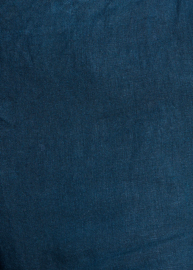 Pantalon droit et large bleu pétrole en lin taille haute