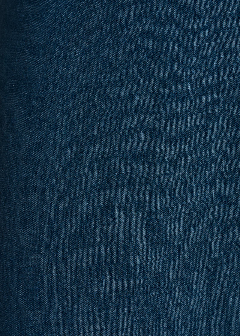 Pantalon large 7/8ème bleu pétrole en lin avec pan