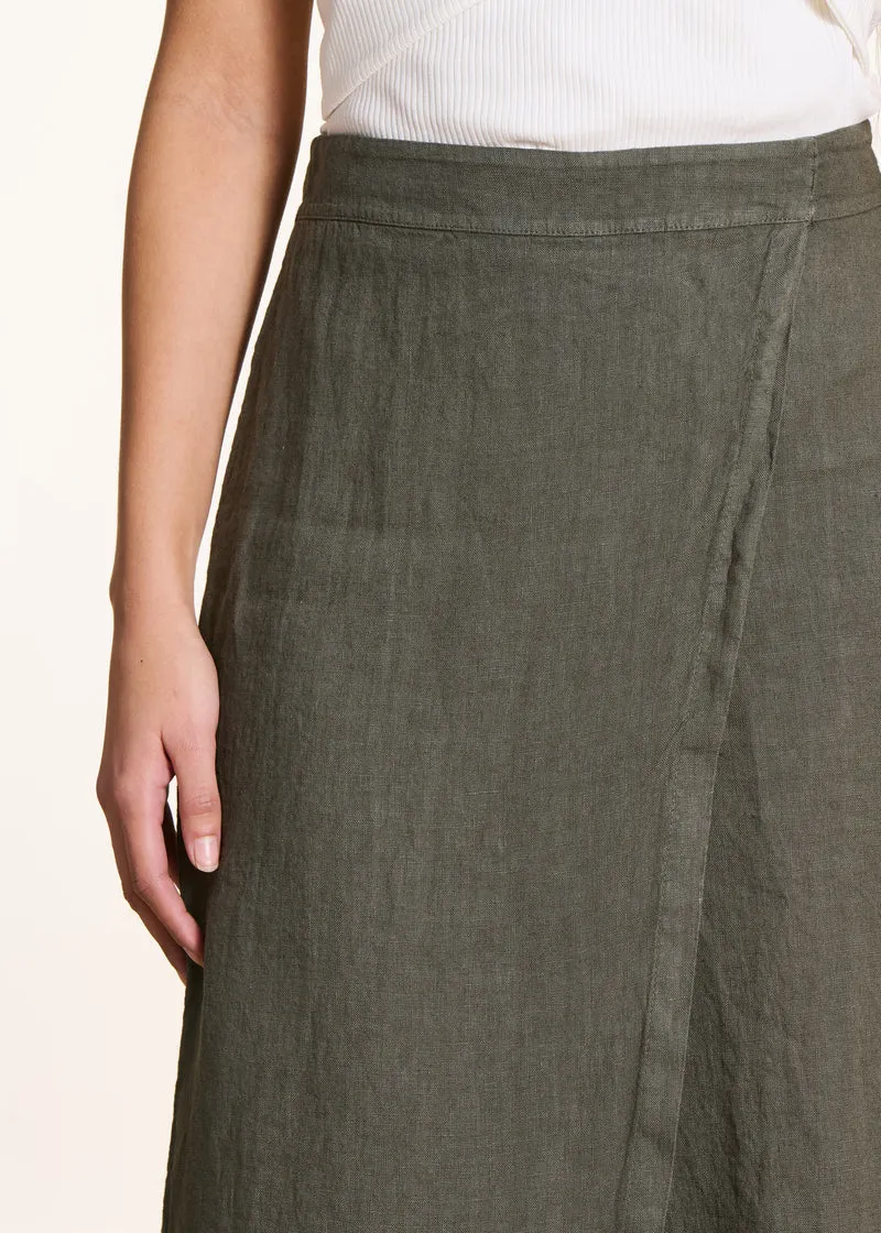 Pantalon large 7/8ème kaki en lin avec pan