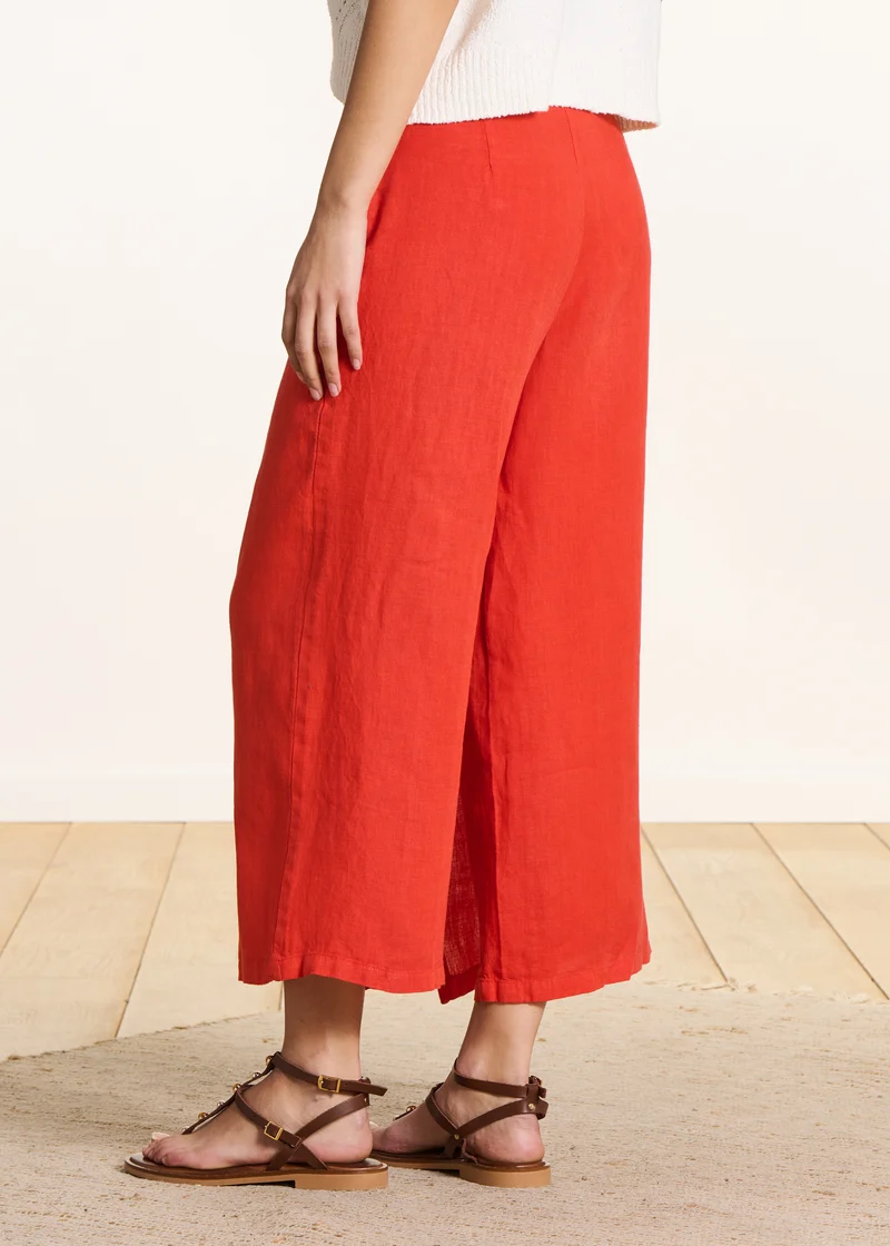 Pantalon large 7/8ème orange en lin avec pan