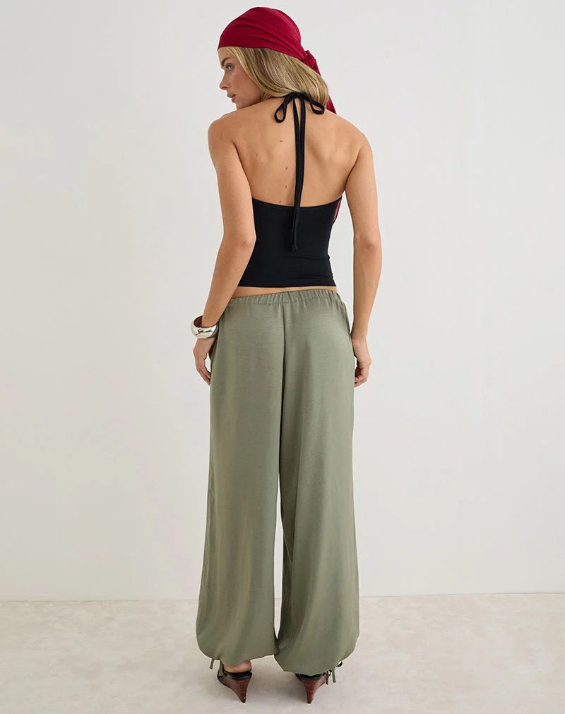 Pantalon bouffant Brizid en satin froissé kaki