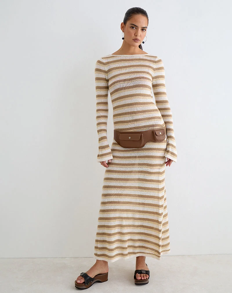 Robe longue à manches longues Jadie en maille à rayures ton sur ton