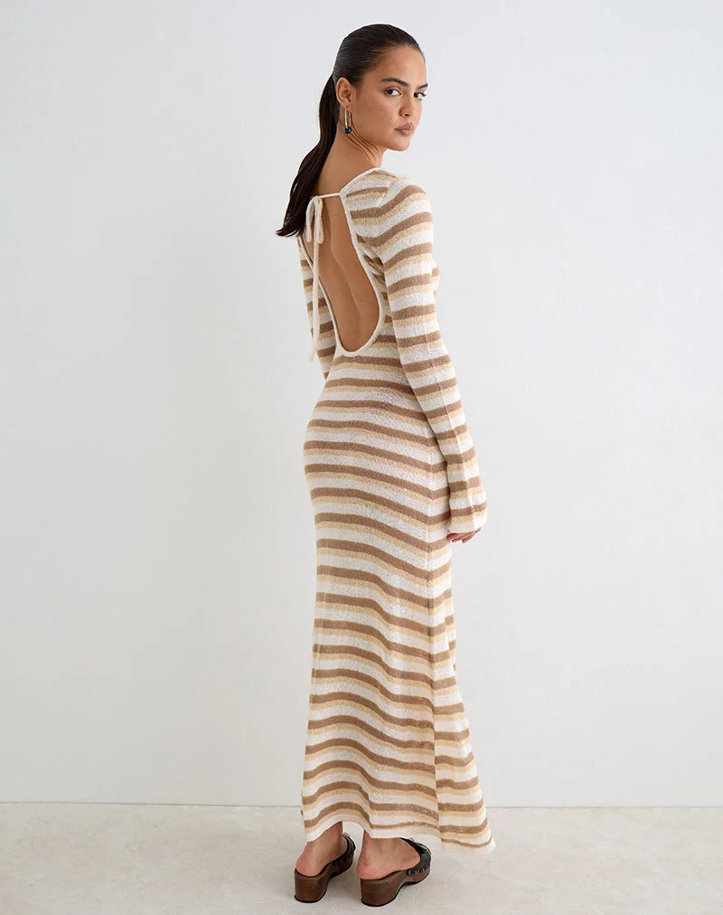 Robe longue à manches longues Jadie en maille à rayures ton sur ton