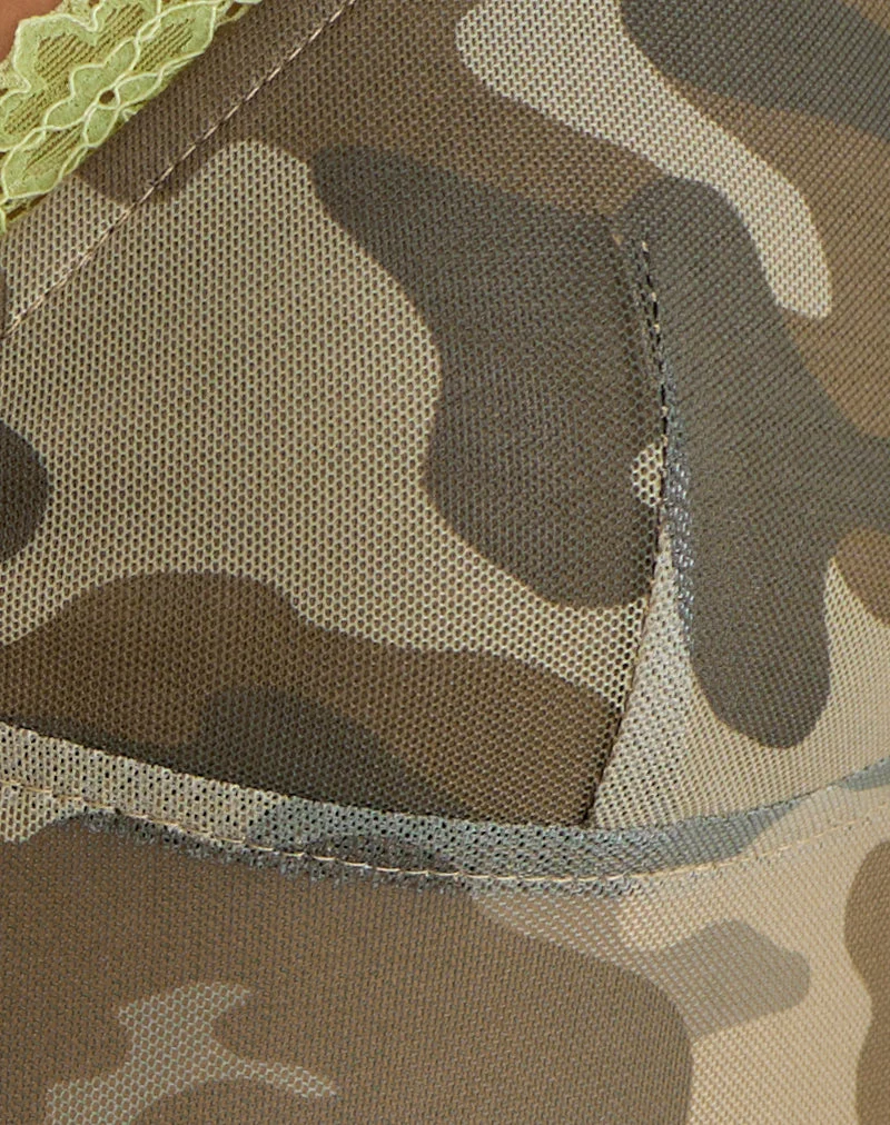 Haut Rasani Cami en maille vert camouflage neutre avec bordure en dentelle