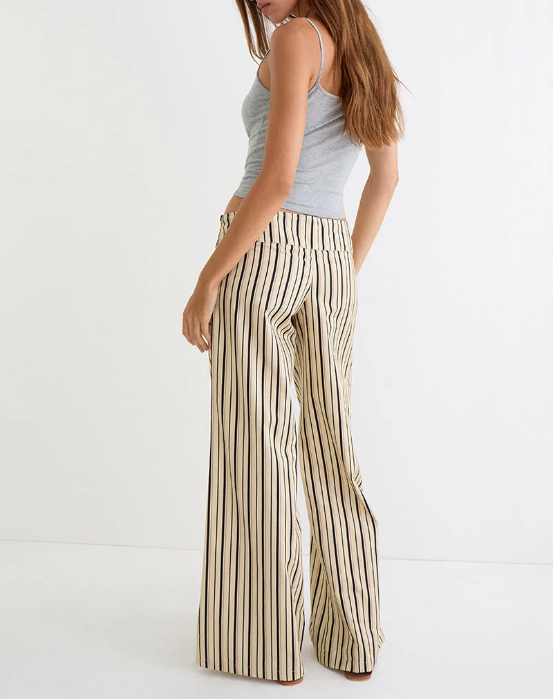 Pantalon Rysele à rayures neutres, couleur beige