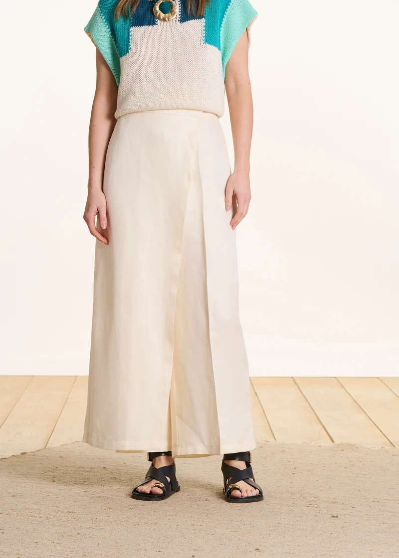 Pantalon taille haute 7/8ème écru à pan