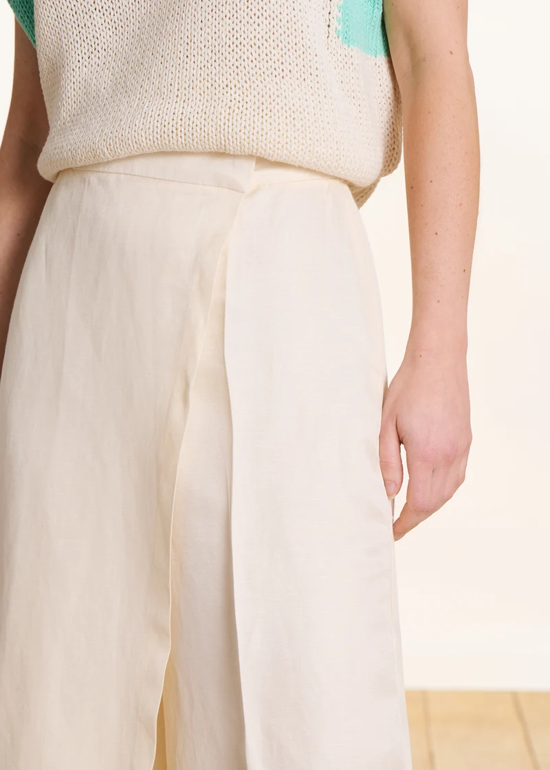 Pantalon taille haute 7/8ème écru à pan