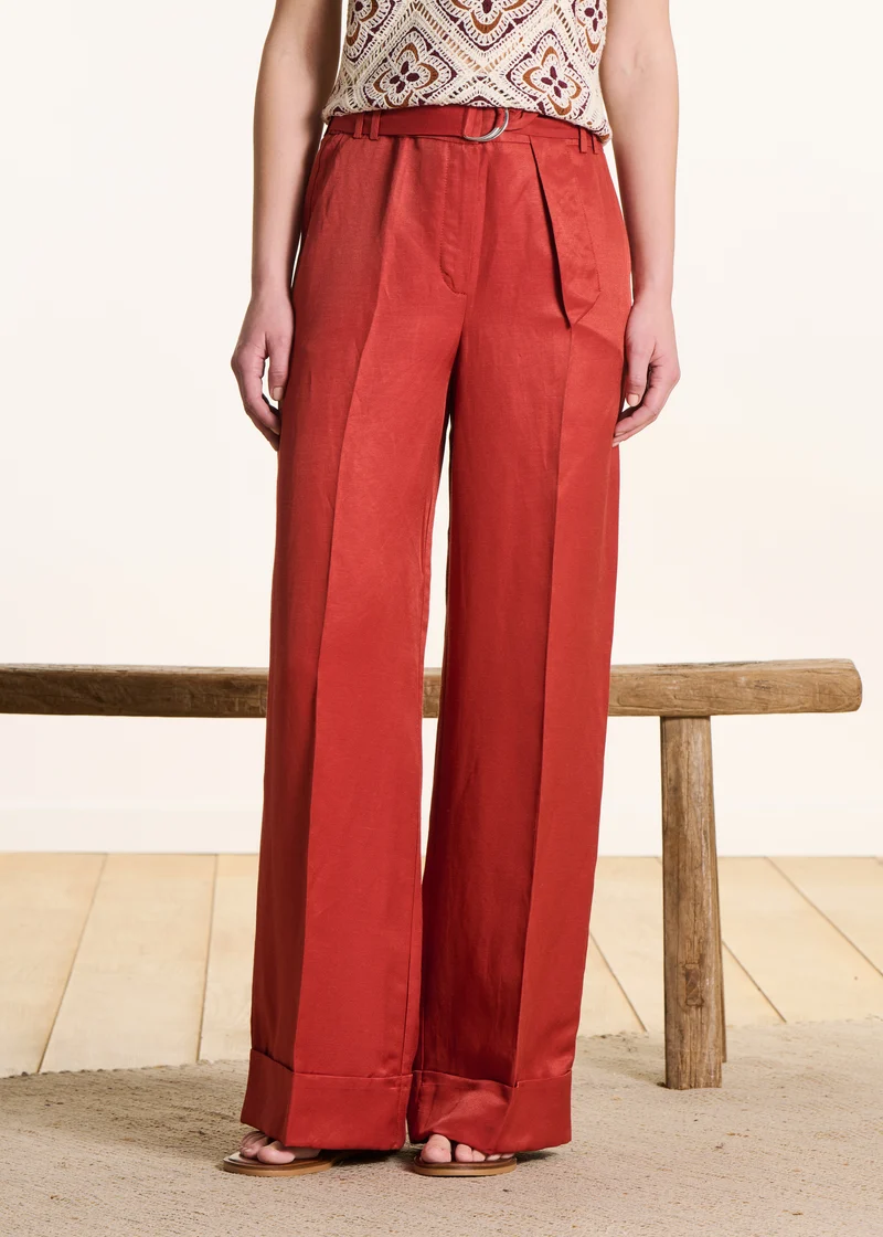 Pantalon large brique avec ceinture