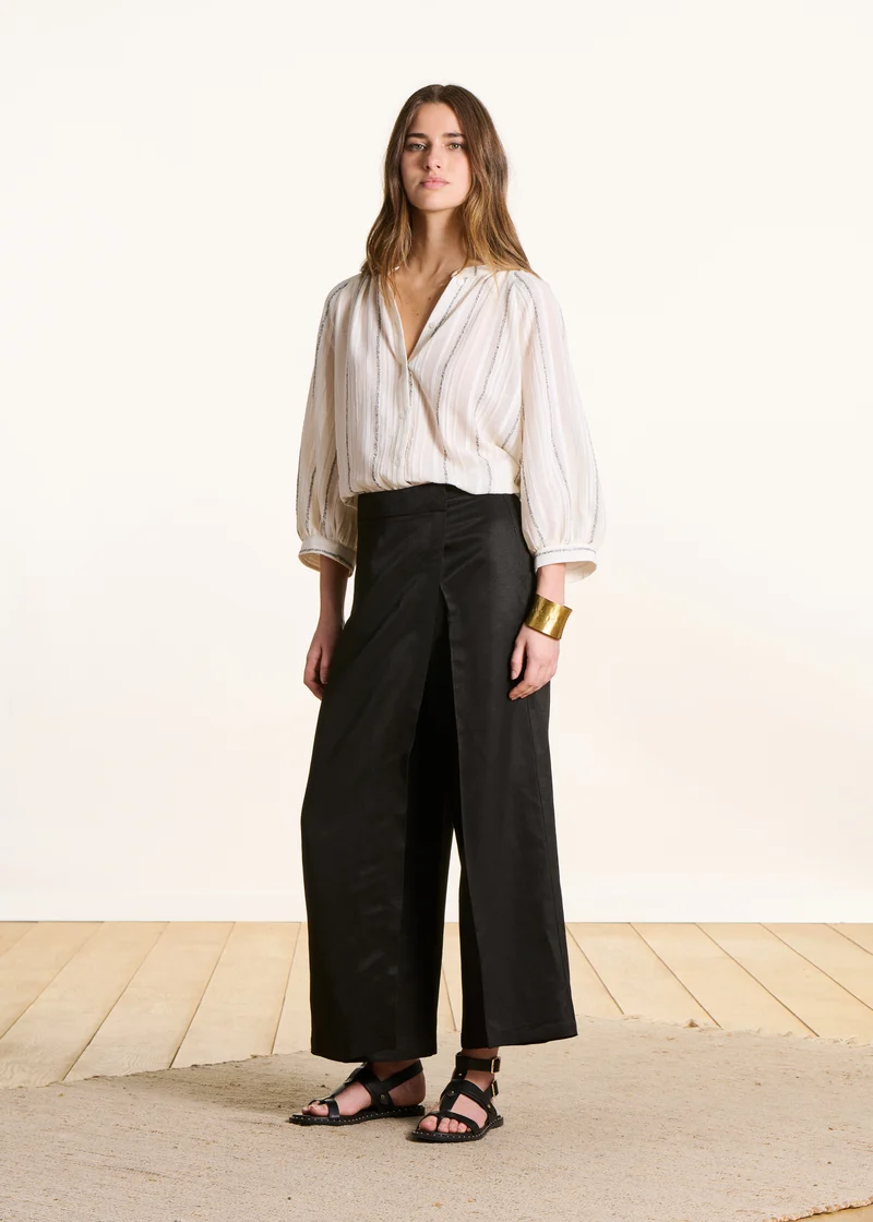 Pantalon taille haute 7/8ème noir à pan