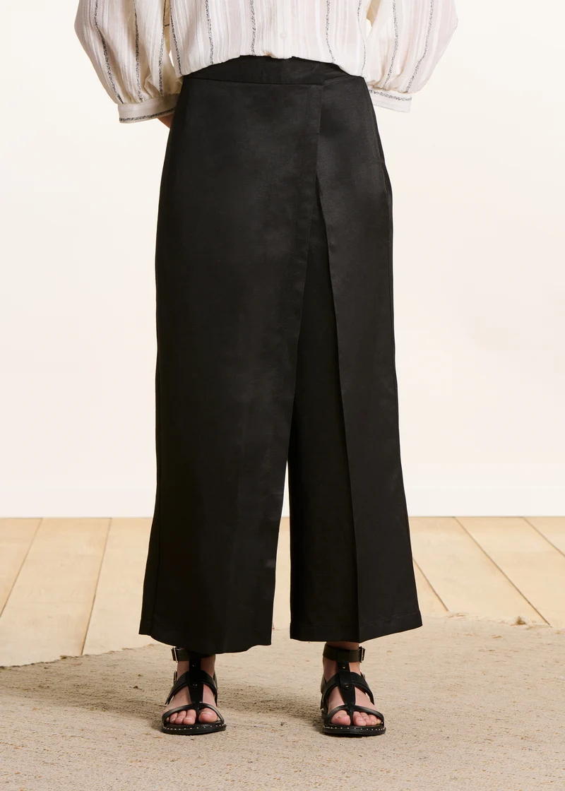 Pantalon taille haute 7/8ème noir à pan