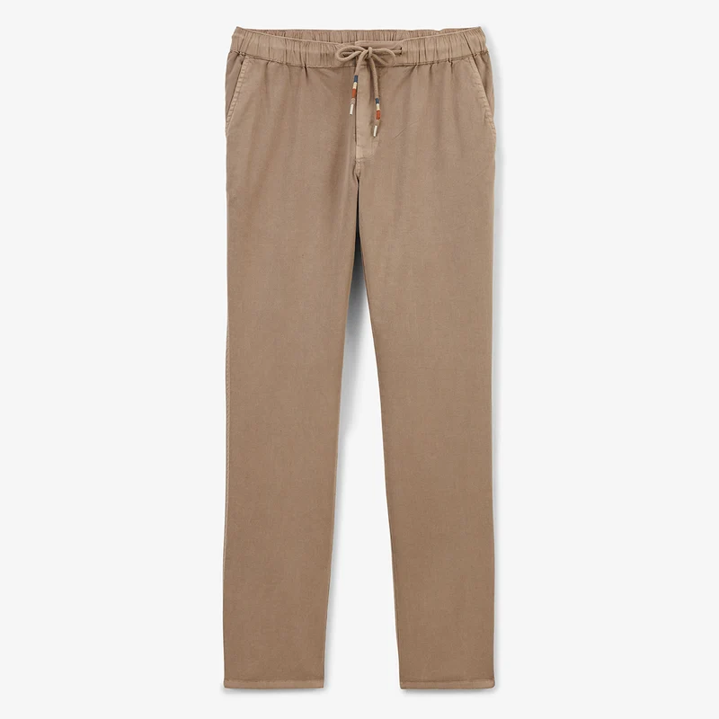 Pantalon 549 avec taille élastiquée en coton beige