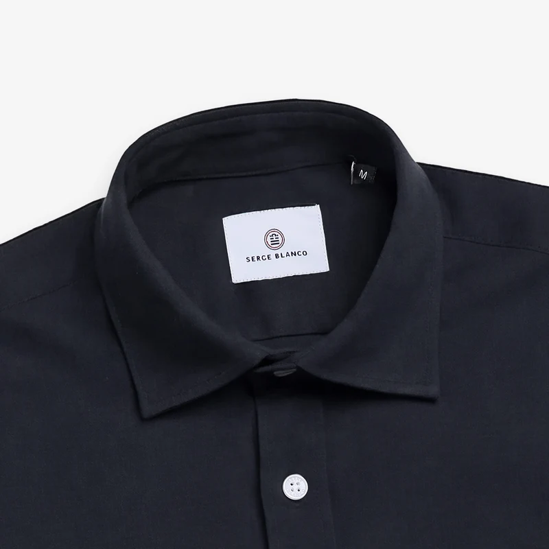 Chemise manches longues unie en coton bleu marine