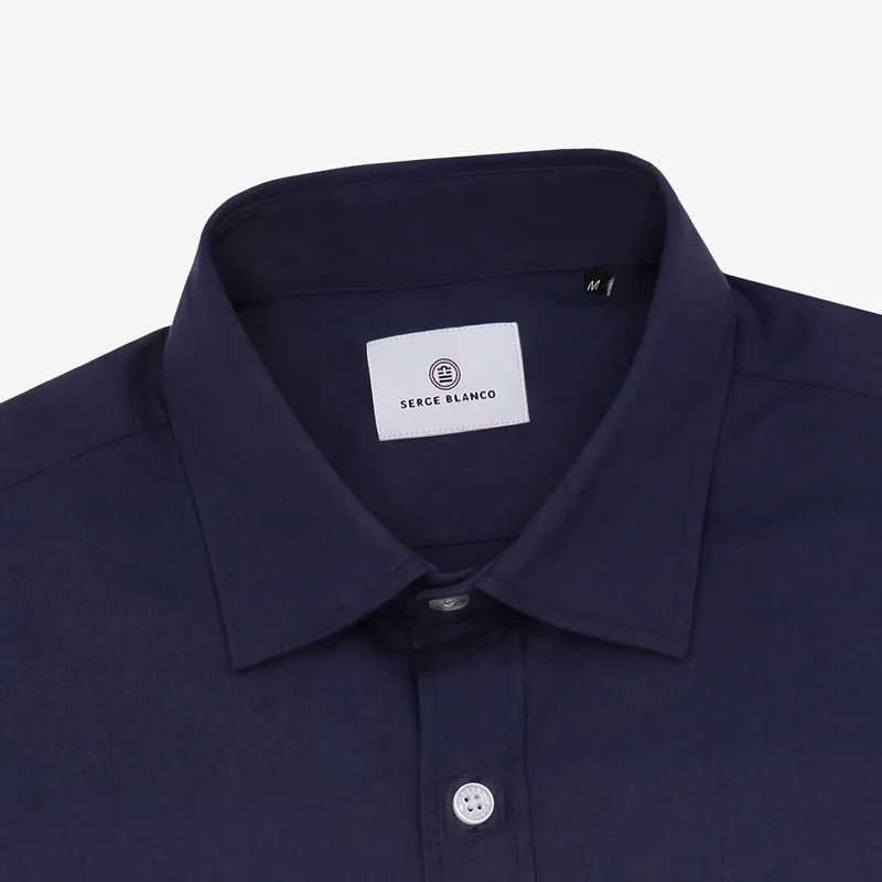 Chemises manches longues en coton avec poche poitrine bleu marine