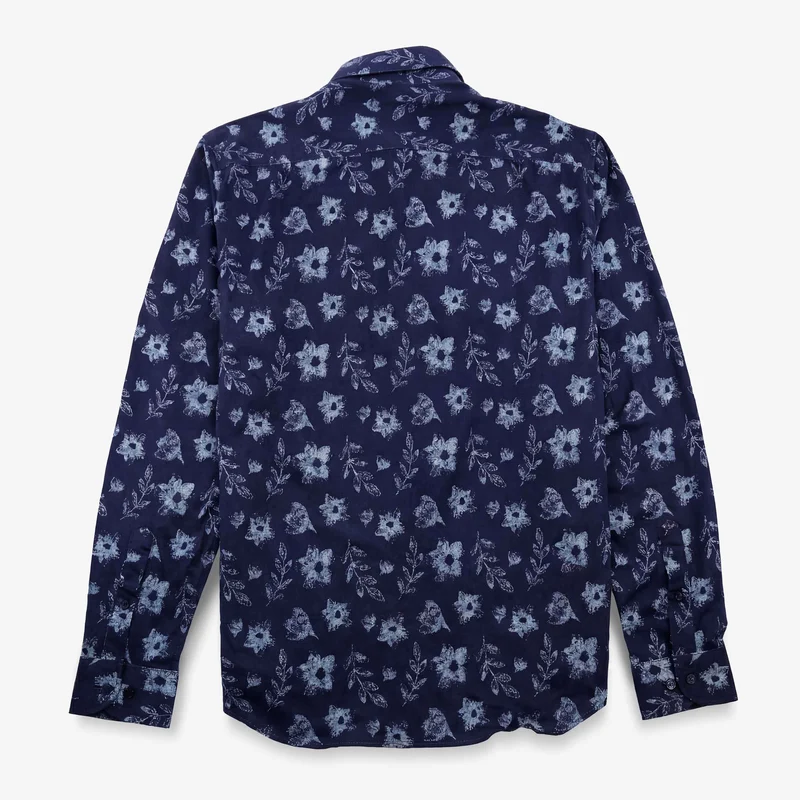 Chemises Charles manches longues bleu foncé en coton