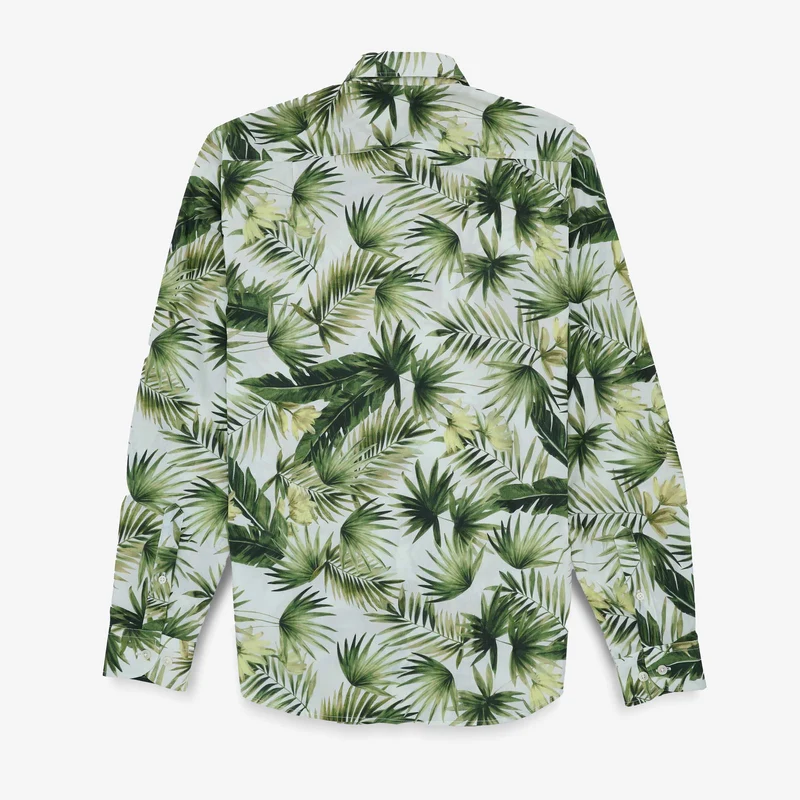 Chemise manches longues brodée en coton vert army