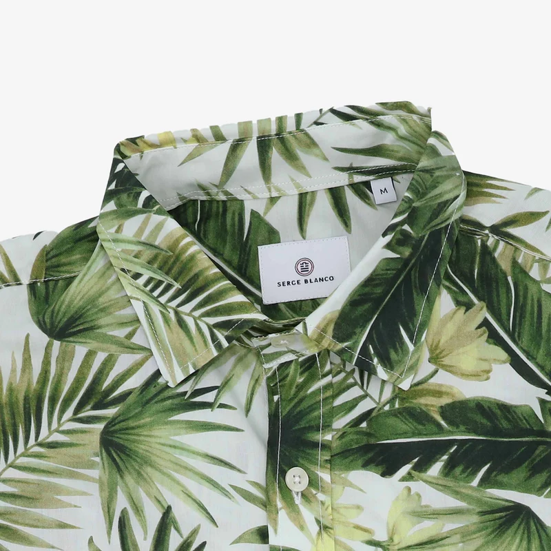 Chemise manches longues brodée en coton vert army