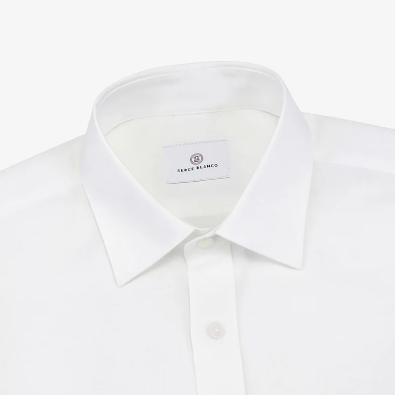 Chemise manches longues en coton avec poche poitrine blanc lys