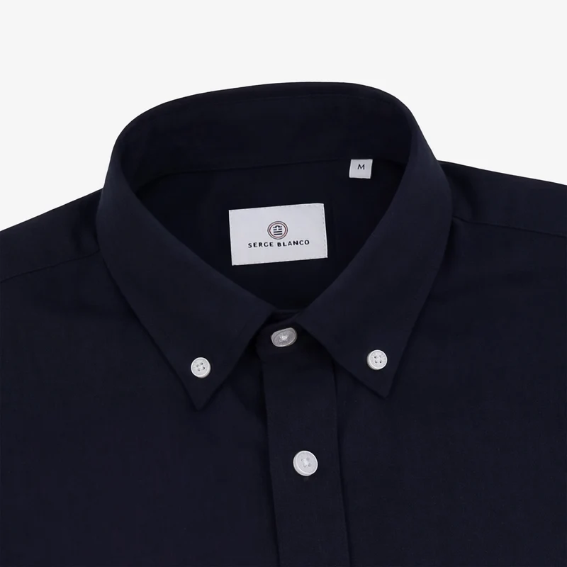 Chemise manches longues en coton avec poche poitrine bleu indigo