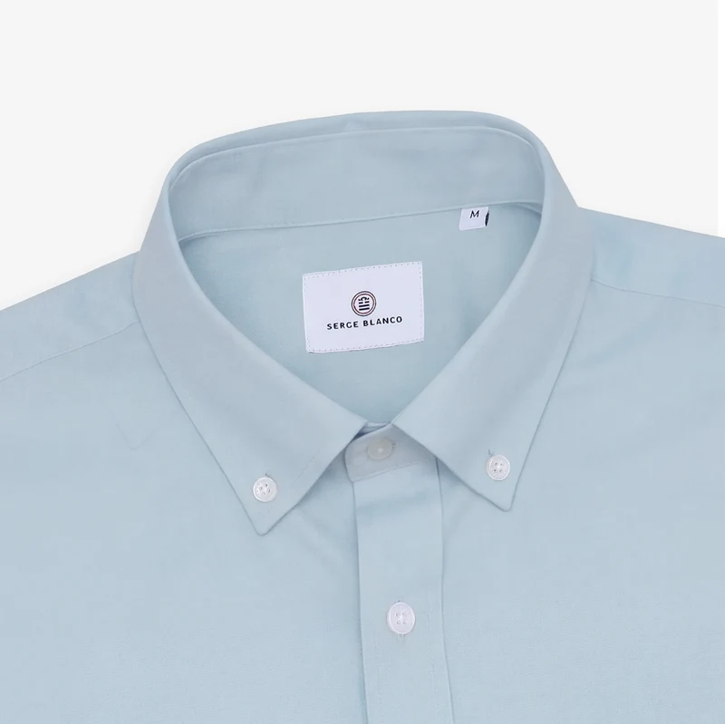 Chemise manches longues en coton avec poche poitrine bleu clair