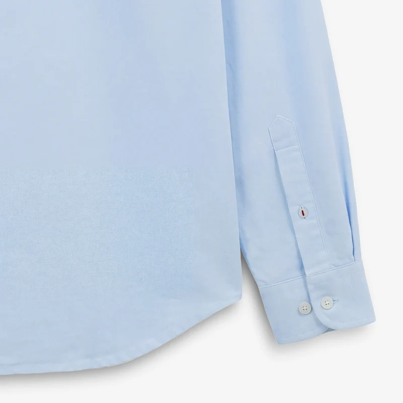 Chemise manches longues en coton oxford bleu ciel avec ganse tricolore