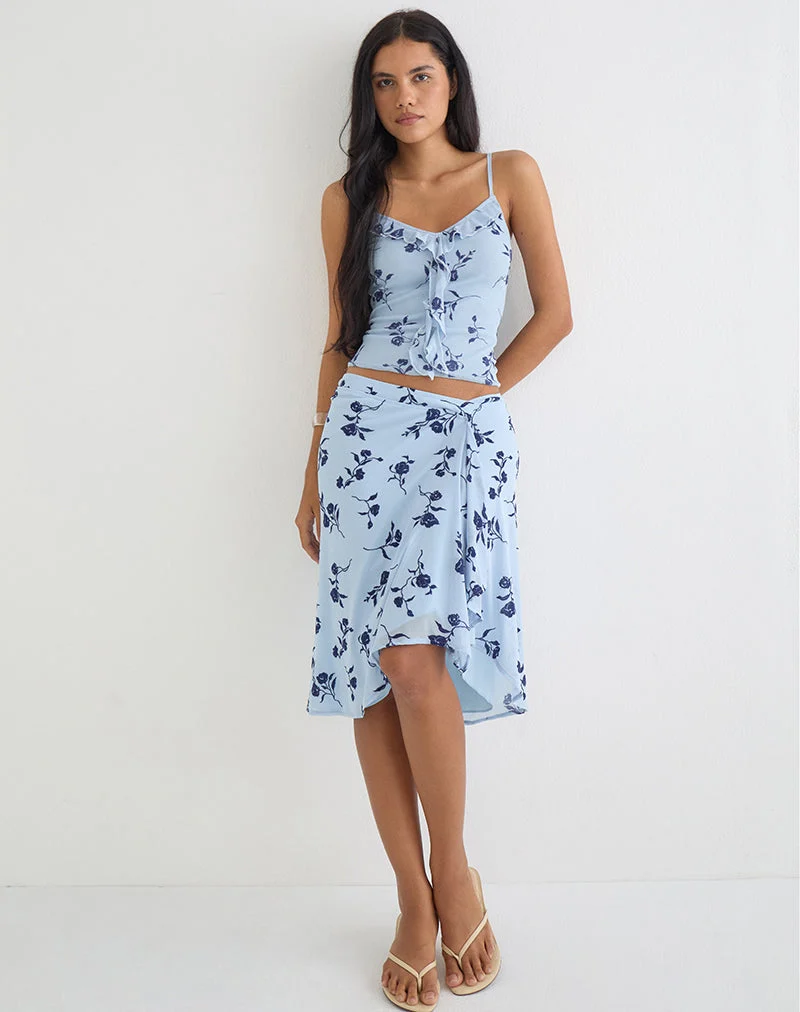 Top à volants Ansa, couleur bleu clair feuillu