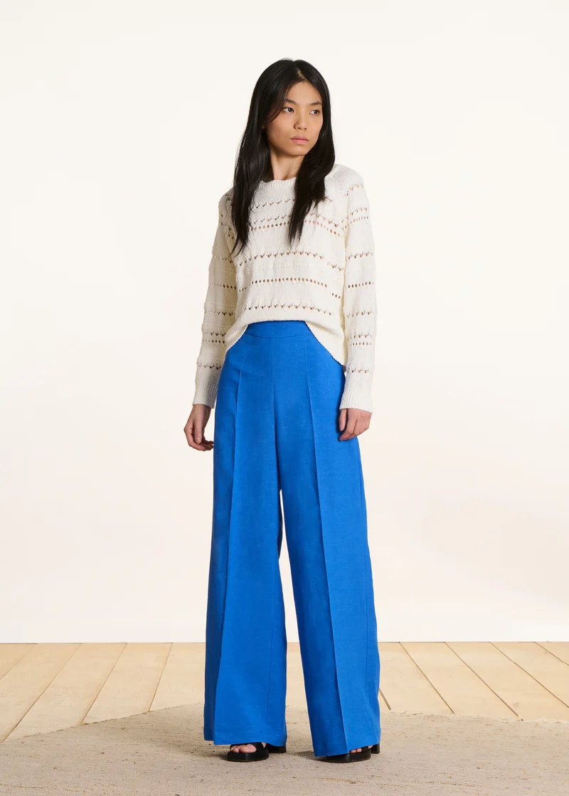 Pantalon large bleu roi taille haute