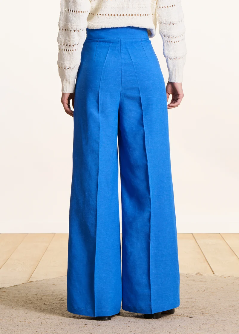 Pantalon large bleu roi taille haute