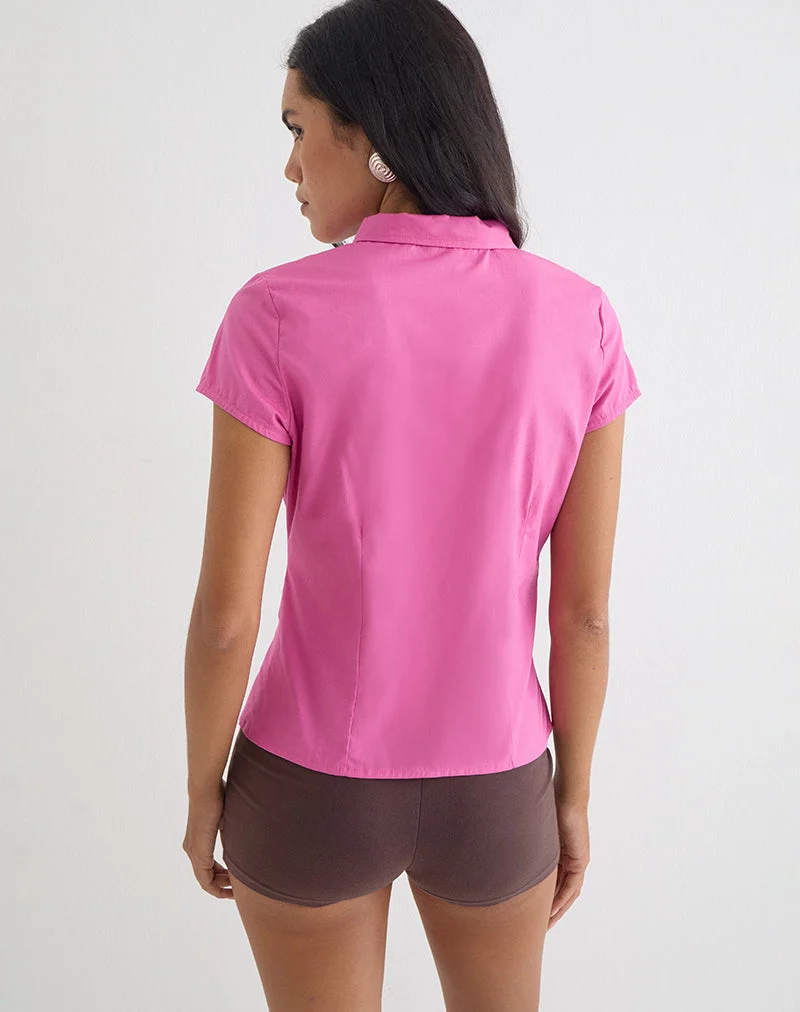 Haut Miyala en popeline rose rose avec boucle