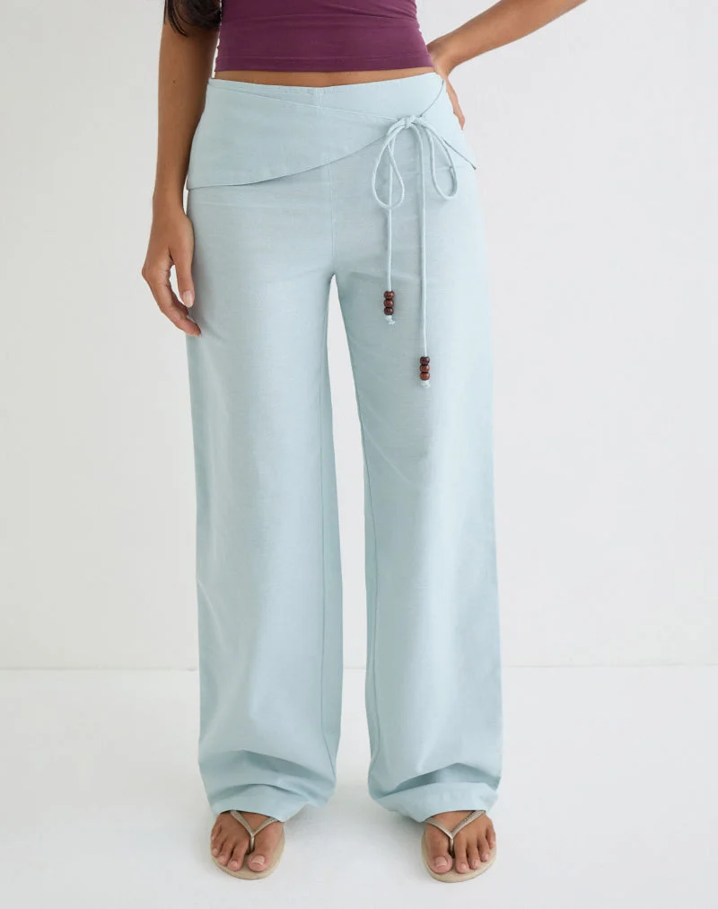 Pantalon Cursa en lin bleu acier avec ceinture