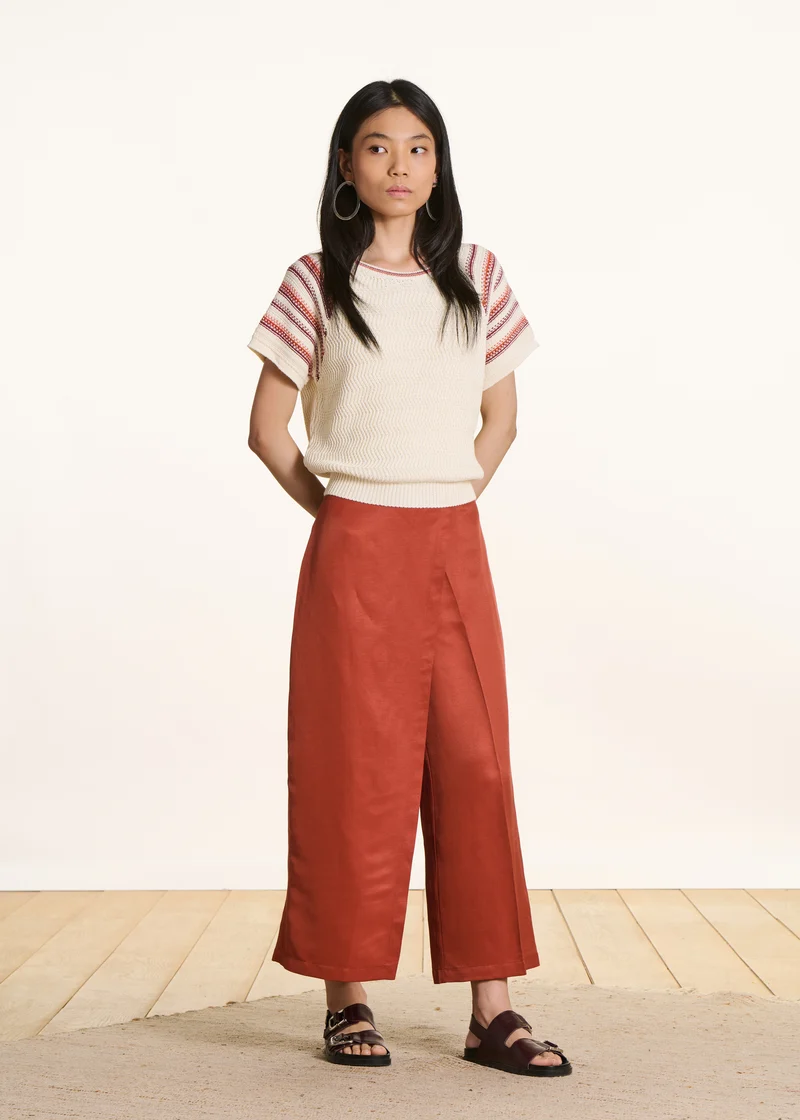 Pantalon taille haute 7/8ème brique à pan
