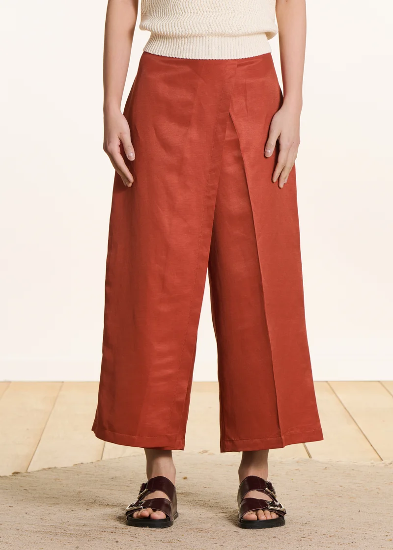 Pantalon taille haute 7/8ème brique à pan