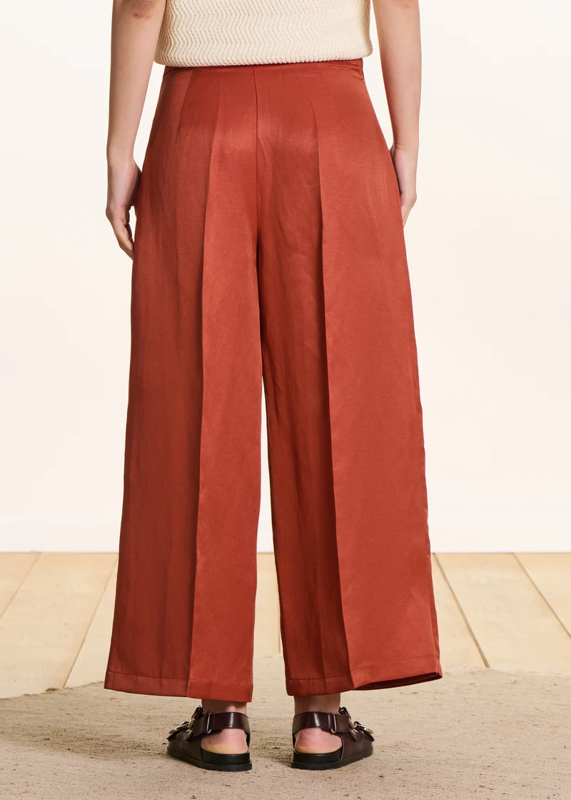 Pantalon taille haute 7/8ème brique à pan