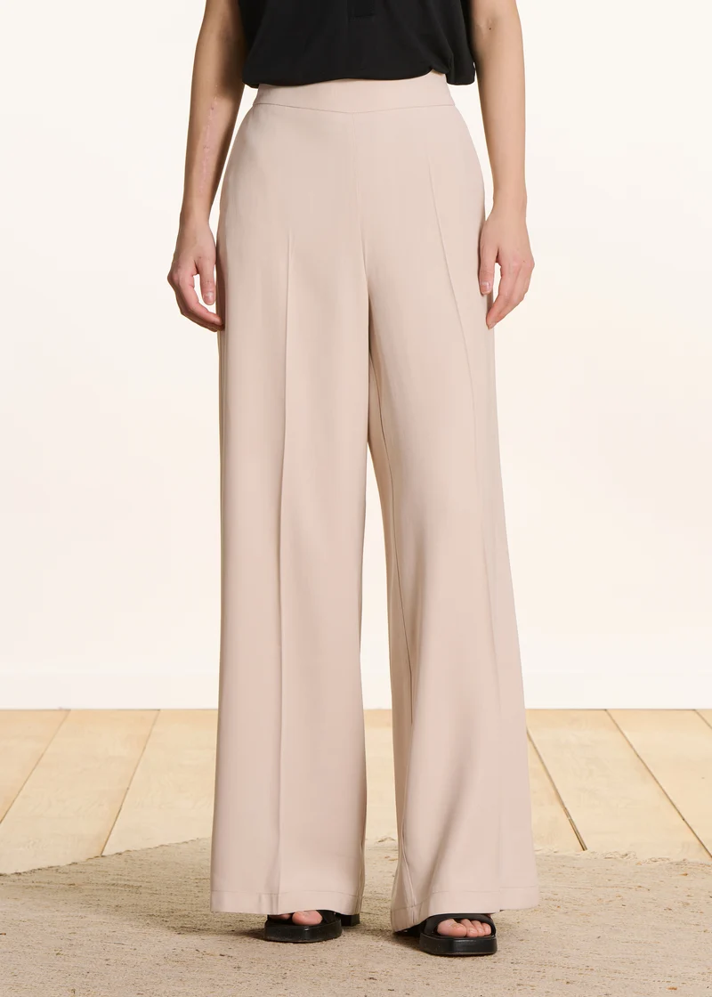 Pantalon large beige taille haute