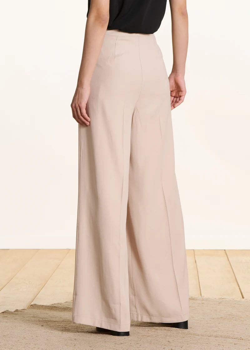 Pantalon large beige taille haute
