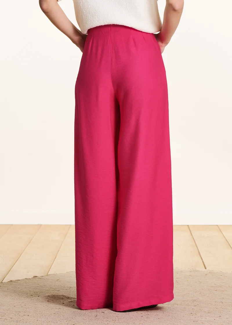 Pantalon rose fuchsia long taille haute élastiquée