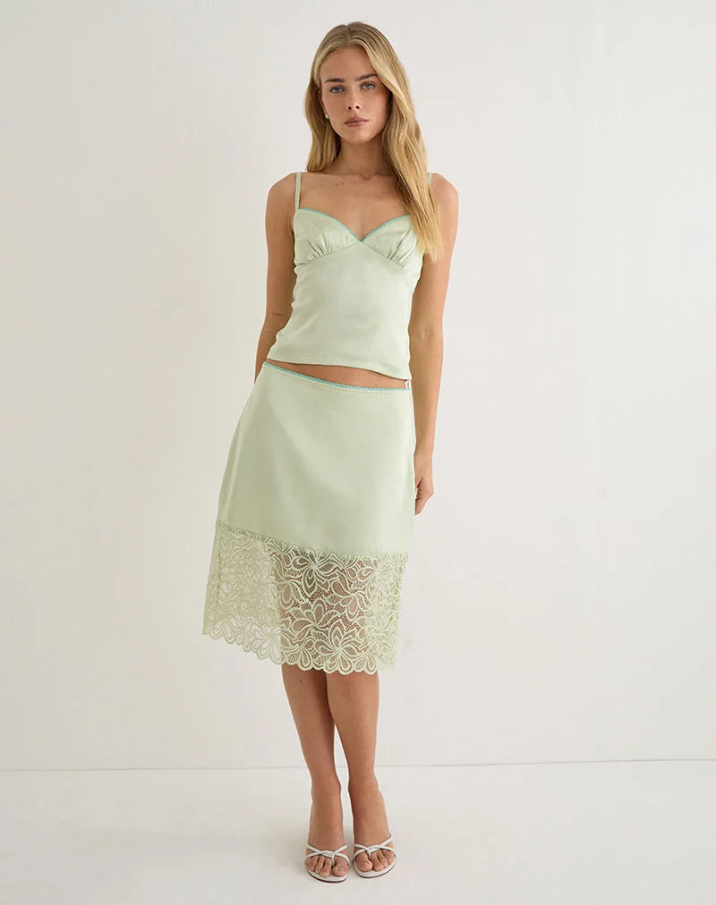 Top Cami Chatura, couleur « Satin Sage », avec bordure picotée