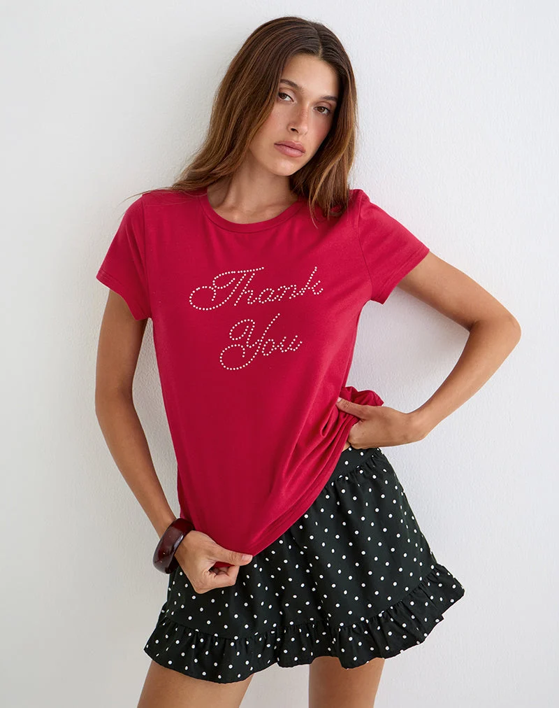 T-shirt Alio rouge écarlate avec motif « Thank You » orné de strass